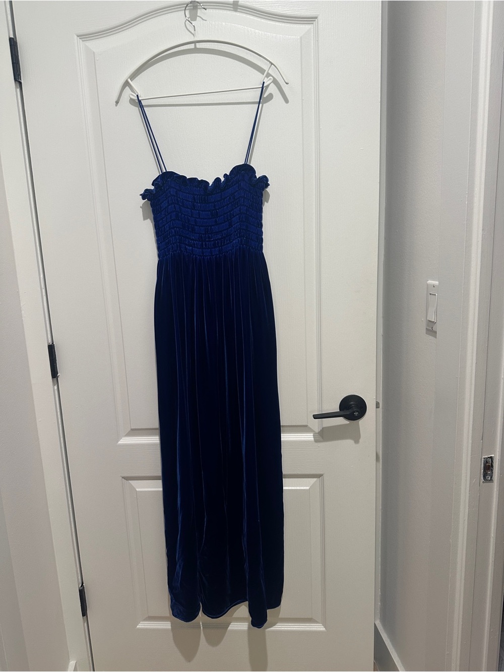 Gucci Royal Blue Velvet Smocked Maxi Dress with Spaghetti Straps